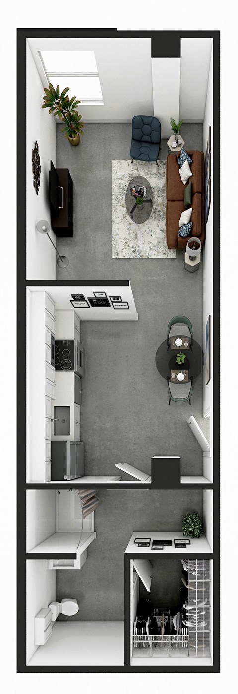 Studio Design 5 Floorplan Rendering Market Lofts on Third Apartments Homes Birmingham Alabama